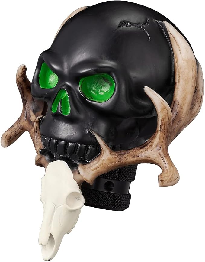 Shift Knob Automatic Skull Shape Universal Gear Knob Replacement with 3 Adapter Black