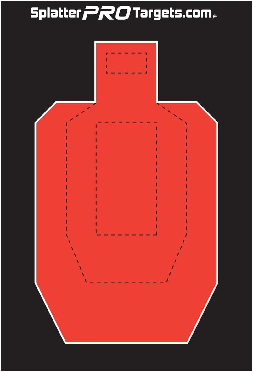 IPSC Style Splatter Targets, 12x18. Shots Burst with a Bright Splatter Upon Impact. Fully Reactive Targets. See Your Hits and Your Misses! Printed on a Heavy Duty Card Stock.