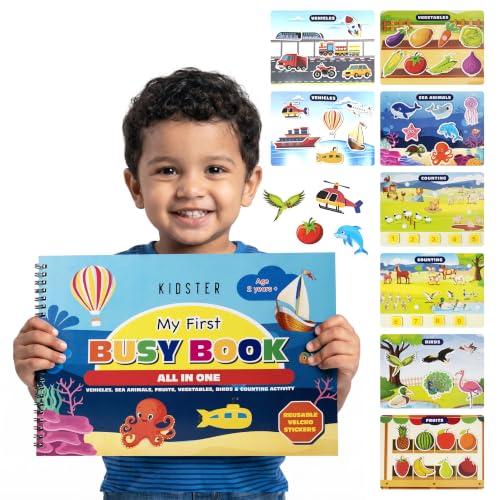 Image of Busy Binder Book for Toddlers 1-3 Years, Educational Learning Toys for 3 Year Old, Montessori Preschool Activity Book, 16 Pages 50 Stickers, Vehicles Birds Counting, Kids Gift Boys Girls