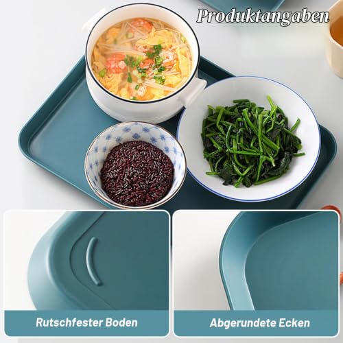 3 Stück Serviertablett Kunststoff, 3 Farben Servierplatte Rechteckig – Bild 3