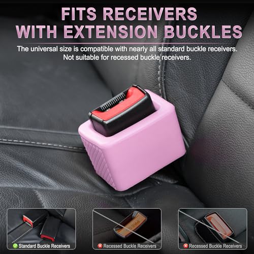 Image of Amiss 2PCS Seat Belt Buckle Holder, Universal Silicone Rear Seat Belt Booster & Fixer for Easy Access, Keeping Receptacle Upright, Car Interior Accessories-Fits Most Cars (Pink)