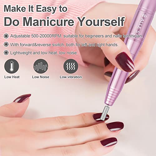 Electric Nail Drill, 20000Rpm Electronic Nail Filer Kit Efile With Drill Bits, Nail Brush And 106Pcs Sanding Bands, Professional Acrylic Nail File For Manicure Pedicure Gel Dip Nails - Pink #TOP2