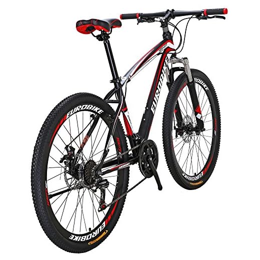 EUROBIKE 27.5 Inch Mountain Bike, HYX1 Bike for Men,21 Speed Womens Mountain Bicycle,Disc Brake 27.5 Inch 32-Spoke Wheel MTB Bicycles,BlackRed