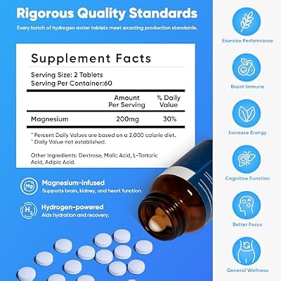 Molecular Hydrogen Tablets, 8ppm H2 Tabs for Water, Hydrogen Water Tablets for Enhanced Hydration & Energy, Fast-Dissolving Hydrogen Pills with Magnesium, Vegan & Keto Friendly (120 Count)