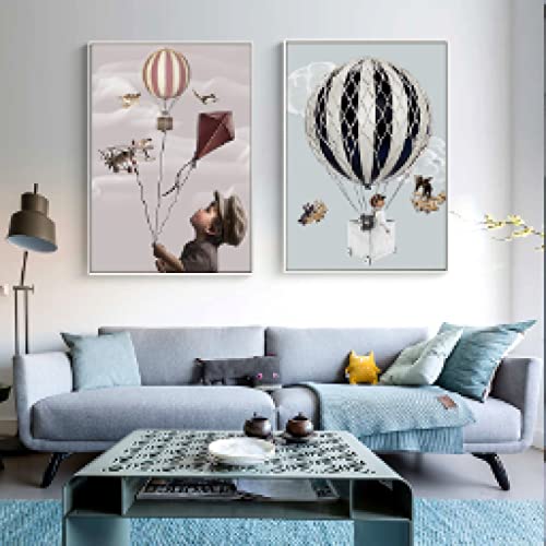 Toile montgolfière décoration chambre bébé sans cadre pour cadre sur mesure