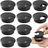 SATINIOR 10 Packs Black Desk Cable Wire Grommet Cord, PC Computer Desk Plastic Grommet Cord, Tidy Cable Hole Cover Organizers (38 mm/ 1.5 Inch Mounting Hole Diameter Black)