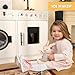 JOYLDIAS Kids Play Kitchen Set, Wooden Free Combination & Movable Pretend Toddler Kitchen Toy w/Real Sound and Light, Running Water, Oven, Washing Machine and Cookware Accessories for Age 3+ Toddlers
