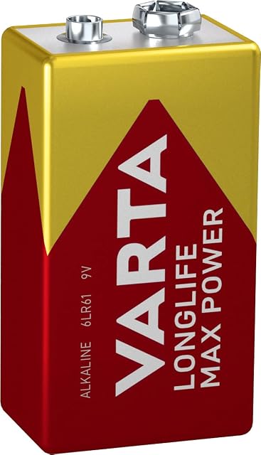 VARTA Longlife Max Power 9V Block 6LR61 Alkaline E-Block Battery (1-pack) - Made in Germany - ideal for fire alarms, smoke detectors, tuners