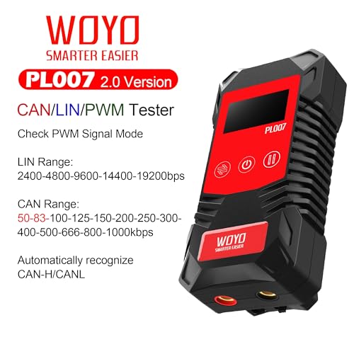 Image of CAN LIN PWM Tester, WOYO PL007 CAN Bus Analyzer for Automotive Diagnostic Tool, Auto-Recognize CAN-H & CAN-L, CAN Range 50-1000kbps, PWM Signal Detector on Bench, LIN Bus Baud Range 2400-19200bps