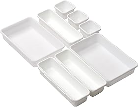 Cutting EDGE Interlocking Drawer Organizer Set of 8, Divider/Separator White Plastic Trays for Flatware, Cutlery & Desk Storage for Household, Kitchen & Office