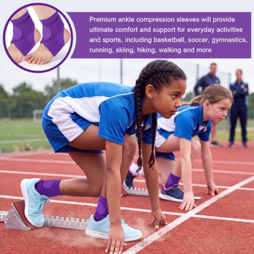 Image of Honoson 2 Pcs Ankle Brace Kid Breathable Neoprene Ankle Support Compression Sleeve Achilles Tendonitis Relief Elastic Foot Brace with Adjustable Wrap for Sprained Plantar Fasciitis(Purple,S)