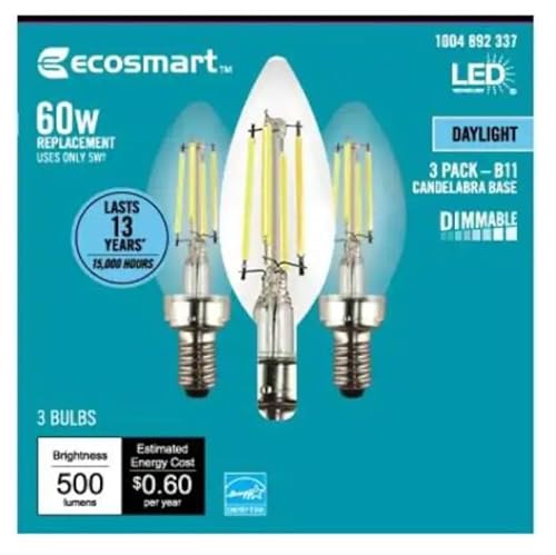 image for EcoSmart 60-Watt Equivalent B11 Dimmable Energy Star Clear Filament Vi