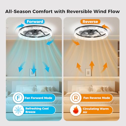 Image of Crystal Ceiling Fans with Lights and Remote, 20 inch Low Profile Flush Mount Ceiling Fan with 7 Blades, 6 Speeds, 3CCT Dimmable LED Light (3000K-6500K), Modern Fandelier Ceiling Fans for Bedroom