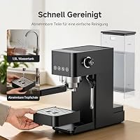 AMZCHEF Siebträgermaschine, 20 Bar Kompakte Espressomaschine,1350W, LED-Touchdisplay, 1,5L Wassertank, Edelstahl-Dampfstab, manuellem Milchaufschäumer für Espresso, Cappuccino & Latte,schwarz – Ansicht 6
