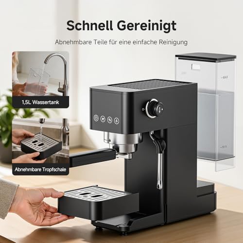 Foto von AMZCHEF Siebträgermaschine 20 Bar, Espressomaschine Klein, 1350W, Schwarz
