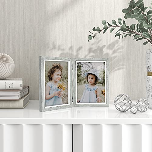 Afuly 5X7 Picture Frame Grey Double Wooden Hinged Photo Frames 2 Openings Tabletop Desk Display Modern Decor Unique Gifts For Grandparents Family Friends #TOP5