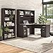 Bush Furniture Cabot 60W L Shaped Computer Desk with Hutch and 5 Shelf Bookcase in Heather Gray