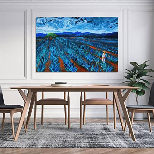 Kotian Fine Art Oil Acrylic Landscape Painting Agave Field Yellow Blue Nature Wall Art Poster Decorative Painting Canvas Wall Art Posters For Room Aesthetic 20X30Inch(50X75Cm) #TOP4