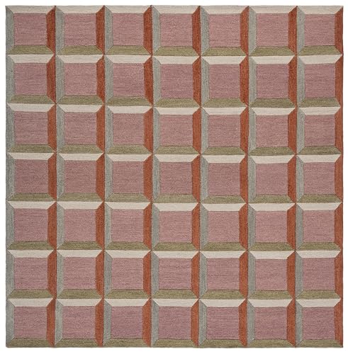 SAFAVIEH Genre Collection Accent Rug - 3' Square, Pink & Beige, Handmade Wool, Geometric Pattern, Ideal for Living Room, Foyer, Bedroom (GRE101U-3SQ)