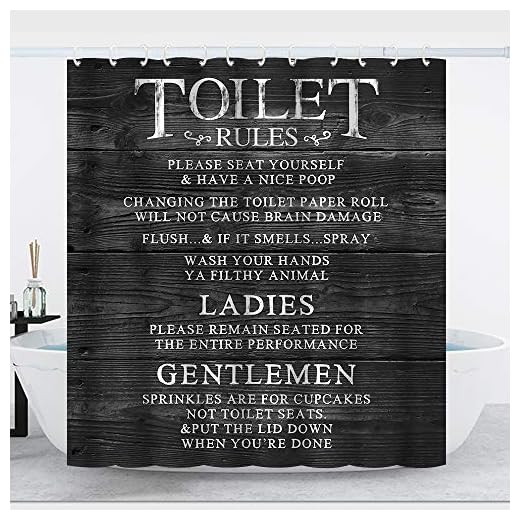 Kercan Funny Toilet Rules Shower Curtain | Please Seat Yourself Quote | Vintage Wood Grain Background Inspirational Motivational Waterproof Fabric Bath Curtain for Bathroom Decor (72" x 72",Black)