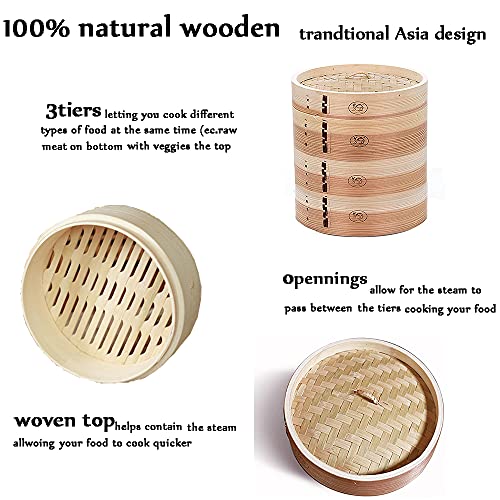 Xmyz 7-12 Inch Handmade Wooden Steamer Household 3 Tiers Deep Wooden Basket - For Dumpling Dim Sum #TOP2