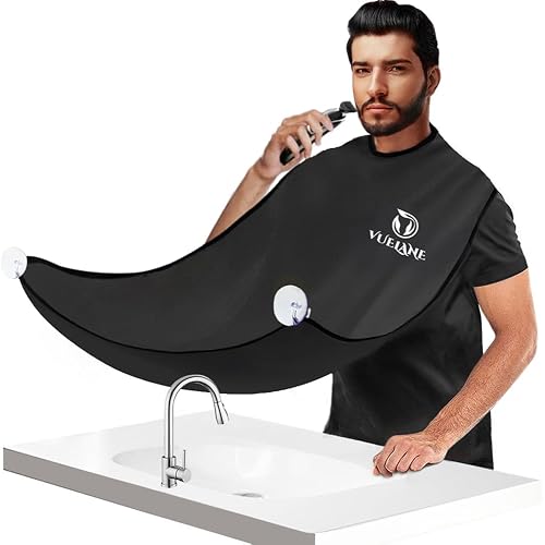 Beard Bib Beard Apron, Beard Bib Hair Catcher for Men Shaving, Non-Stick Beard Bib Apron for Men with Strong Suction Cups, Gifts for Men Husband, Grooming Kit for Men, Black | Non-Stick material
