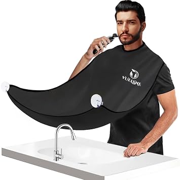 Beard Bib Beard Apron, Beard Bib Hair Catcher for Men Shaving, Non-Stick Beard Bib Apron for Men with Strong Suction Cups, Gifts for Men Husband, Grooming Kit for Men, Black | Non-Stick material