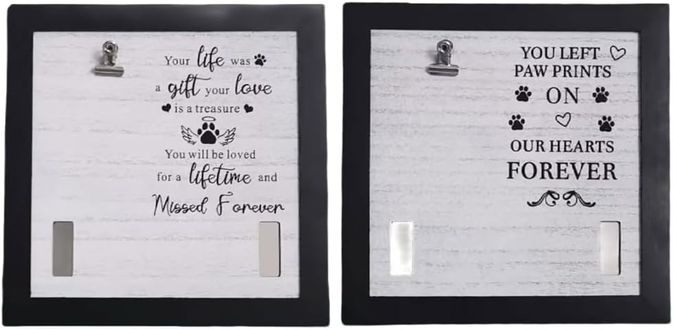 Pet Memorial Wooden Photo Frame with Collar Holder and Clip for Lover