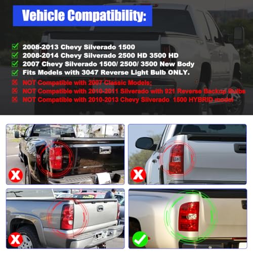 Nixon Offroad Tail lights, LED Taillights for 2008-2013 Chevy Silverado 1500/2008-2014 Chevy Silverado 2500 3500/2007 Chevy Silverado 1500/2500/ 3500 New Body Tail Lamps, Passenger Driver Side by Nixon Offroad - Image 3