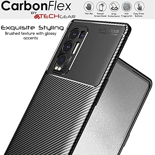 TECHGEAR Carbon Fibre Case for Oppo Find X3 Neo 5G [CarbonFlex Case] Flexible, Shockproof, Ultra Slim, Soft TPU Protective Shell Cover with Carbon Fibre Detailing Designed For Oppo Find X3 Neo 5G