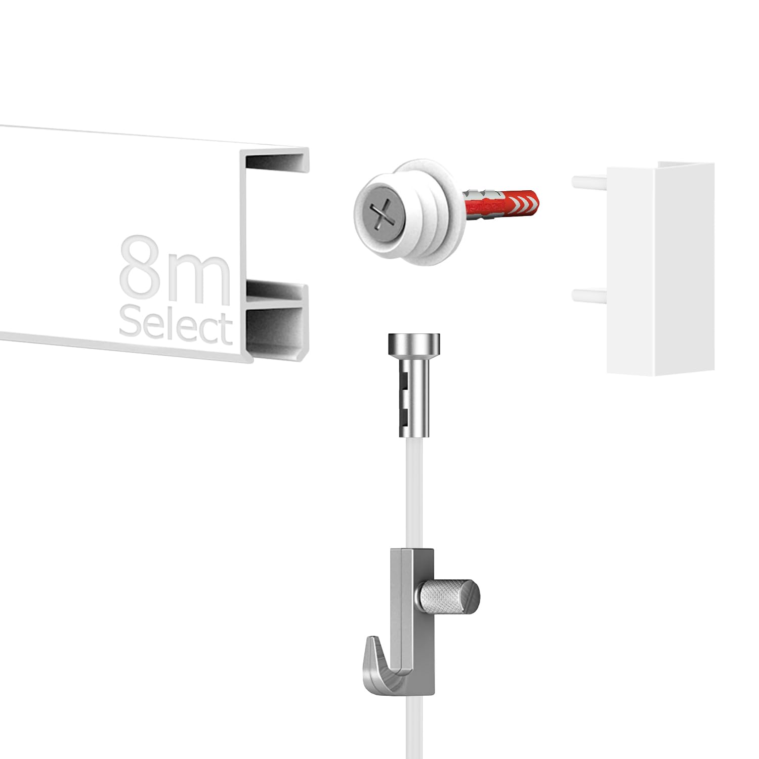 8 Meter Bilderschienen - Select - Komplett Set in Weiß von Hang-it