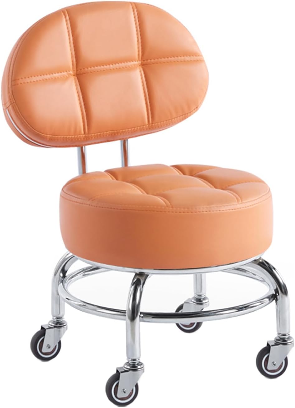 Low Rolling Stool with Wheels,360° Rotating Pulley Low Stool with Backrest,Foot Stools with Universal Swivel Caster Wheels Leather Small Stools for Garage,Gardening,Home,Daily