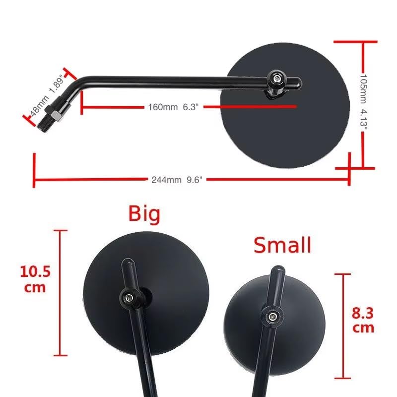 Rétroviseurs Guidon Pour Scooter Pour E-bike Pour Rétroviseurs Rétro Réglable ABS HD Vision Rétroviseur Latéral Moto Rétroviseurs Universels 10mm Rétroviseurs Moto(Bigger Silver)