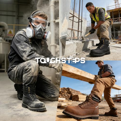 Image of Steel Toe Work Boots for Men 6 Inch Waterproof Non Slip Rubber Comfort Leather Safety Durable Industrial Construction Boots