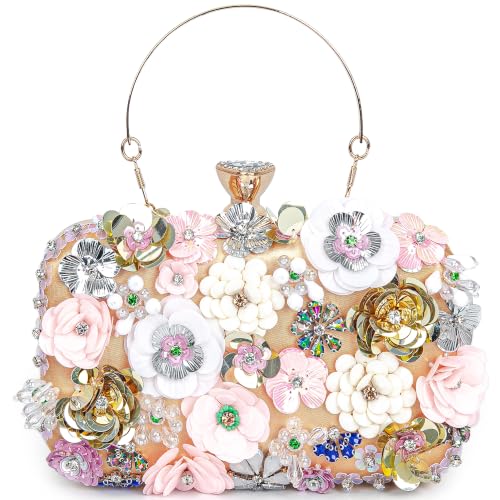 Image of BBTT.ful Women Clutches Flower Evening Handbag Chain Strap Shoulder Bag handbag Wedding bag purse