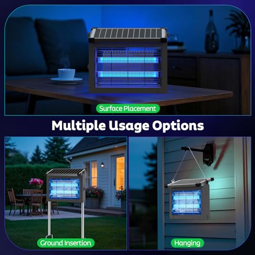 Image of OnBeam Solar Bug Zapper Outdoor, 4500V Mosquito Zapper Fly Trap for Patio | 10W Solar Panel, IPX5 Waterproof, Auto Mode, Solar Powered, USB C Charging, Electric Rechargeable Mosquito Killer for Garden