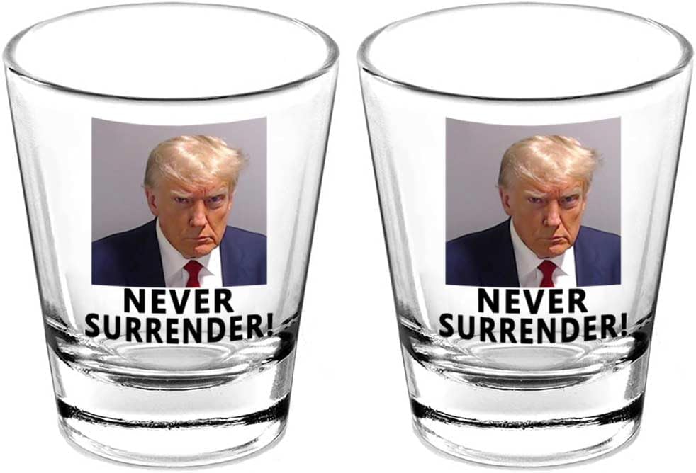Lymhy2 Pack Trump Mug Shot Shot Glass FunnyDonald Trump Police Mugshot Photo Never Surrender Not Guilty Free Trump 1.5oz Shot Glass Small Glass Cups Mug Gift