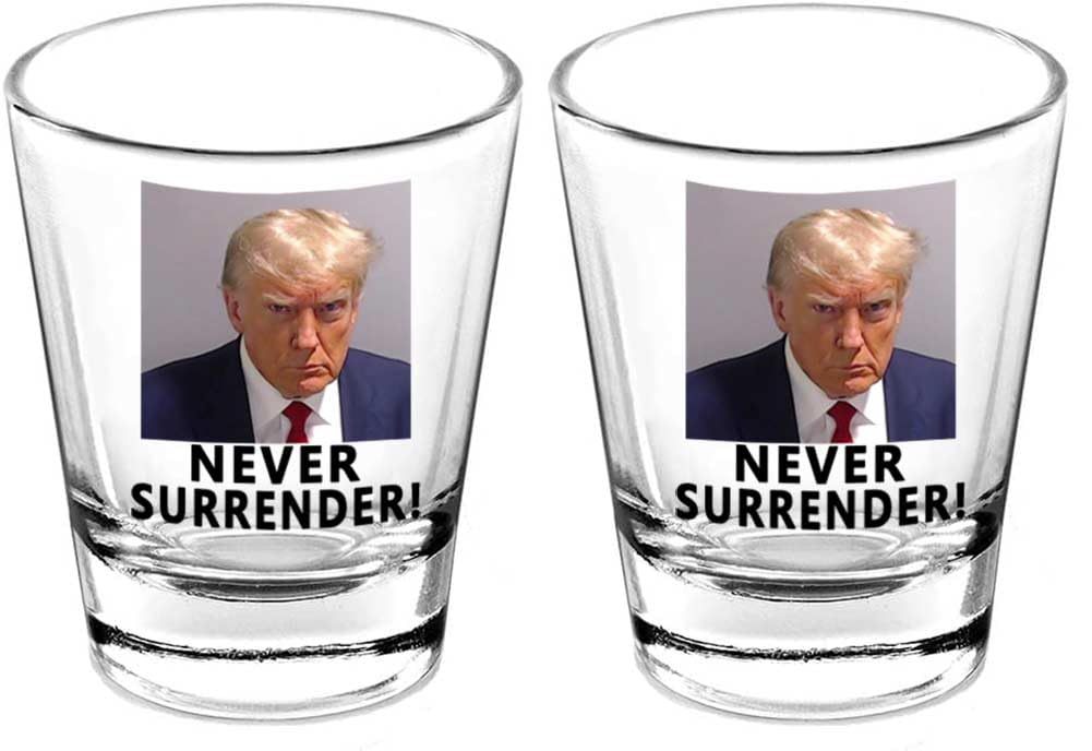 Lymhy2 Pack Trump Mug Shot Shot Glass FunnyDonald Trump Police Mugshot Photo Never Surrender Not Guilty Free Trump 1.5oz Shot Glass Small Glass Cups Mug Gift