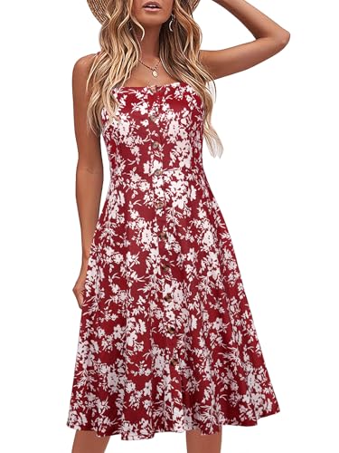 Image of Berydress Women's Casual Beach Summer Dresses 2026 Solid Cotton Flattering A-Line Spaghetti Strap Button Down Midi Sundress