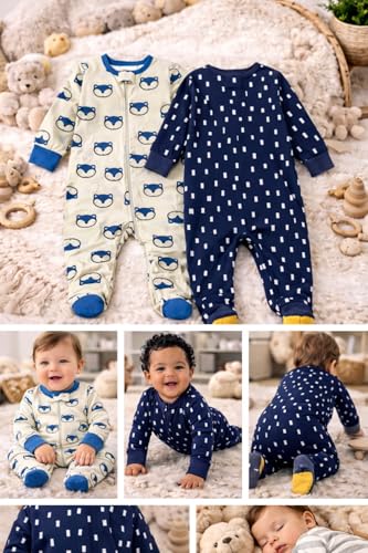 Image of TuddyBuddy 100% Cotton Multi Color Zipper Romper Sleepsuit /Romper /Jumpsuit for Baby Boy & Baby Girl