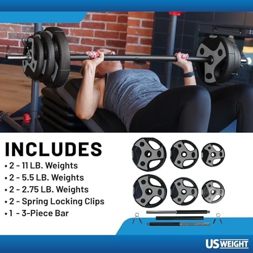 US Weight 19,5 kg halter ağırlık seti, ev spor salonu için, 139,7 cm yastıklı çubuk, ayarlanabilir ağırlıklar, egzersiz, kaldırma ve kas inşa etmek için - Görsel 3