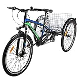 H&ZT Adult Tricycle,MTB 24' Wheels 7-Speed,Trike Cruiser Bike, 3 Wheeled Bicycle, w/Large Basket and...