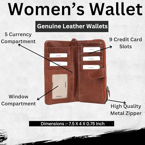 Genuine Leather Wallets for Women, Small Wallet for Ladies Zipper Coin Purse Credit Card Holder with detachable wristlet (Tan)3