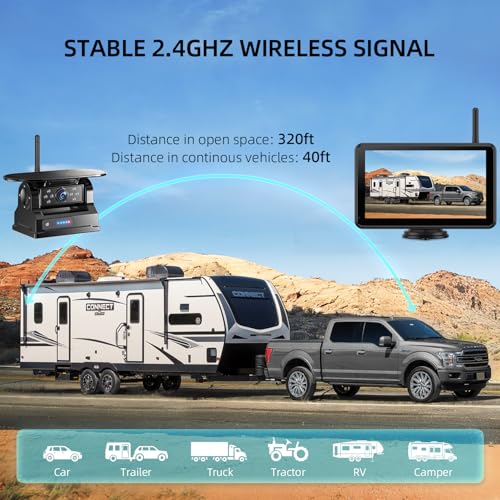 Image of eRapta Dual Magnetic Solar Wireless Backup Cameras: HD1080P 7 inch Touchscreen Portable with DVR, BSD, 1-Min Install-Free IR Night Vision Hitch Backup Camera for Trailer /Truck /Small RV /Camper /Tractor