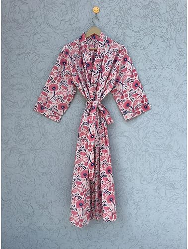 Image of Hand block print Cotton Kimono bikini cover up,Indian Hand block print Cotton Bath Robe,Swim Wear,Nighrwere Dressing Gown