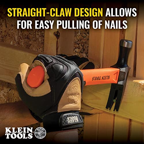 Klein Tools H80718 Straight-Claw 18-Ounce Hammer With Smooth Head, Fiberglass Non-Slip Shock Absorbing Grip Handle With Tether Hole, 15-Inch #TOP2