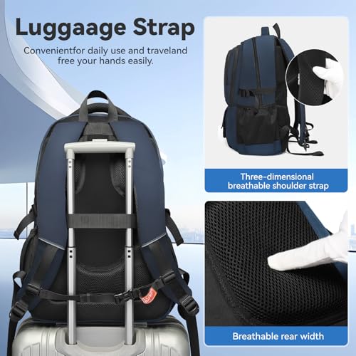 40L Large Capacity Travel Backpack for Men,Waterproof Outdoor Commuter Backpack with Multiple Compartments,Heavy-Duty Work Daypack for Hiking,Business or Daily Use,Fits 17.3 Inch Laptop(Navy Blue)3
