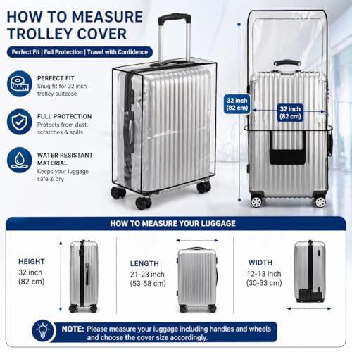 Image of Cover for Hard Luggage Trolley Bags Transparent Protective Covers PVC Fabric Waterproof Clear Suitcase Cover Protectors Travel Dustproof Luggage Cover (32 inch)