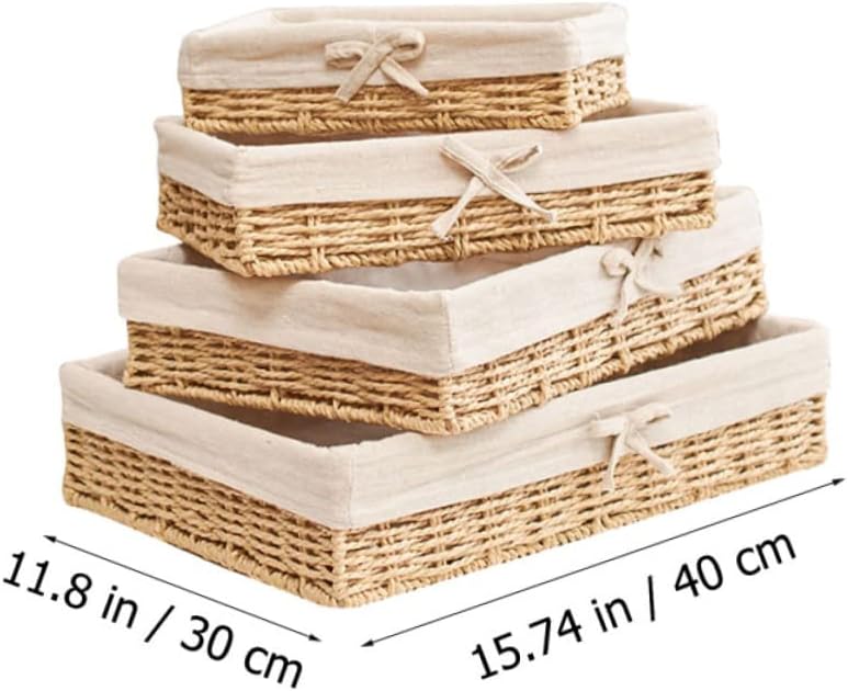 SOLUSTRE 4Pcs Straw Woven Storage Baskets for Makeup Snacks Versatile Organizer Boxes for Home Decor Kitchen Pantry Modern Design Easy to Classify and Keep Food