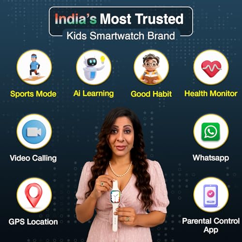 Image of Sekyo 'Neo Fit' 4G Smart Watch for Kids | AI Learning Coach, Whatsapp, Video Calling, GPS Tracker, Health Monitoring, Habit Coach| Edu-Games, Step Count, Camera, SOS, Geo Fence, Sim Card |Parental App